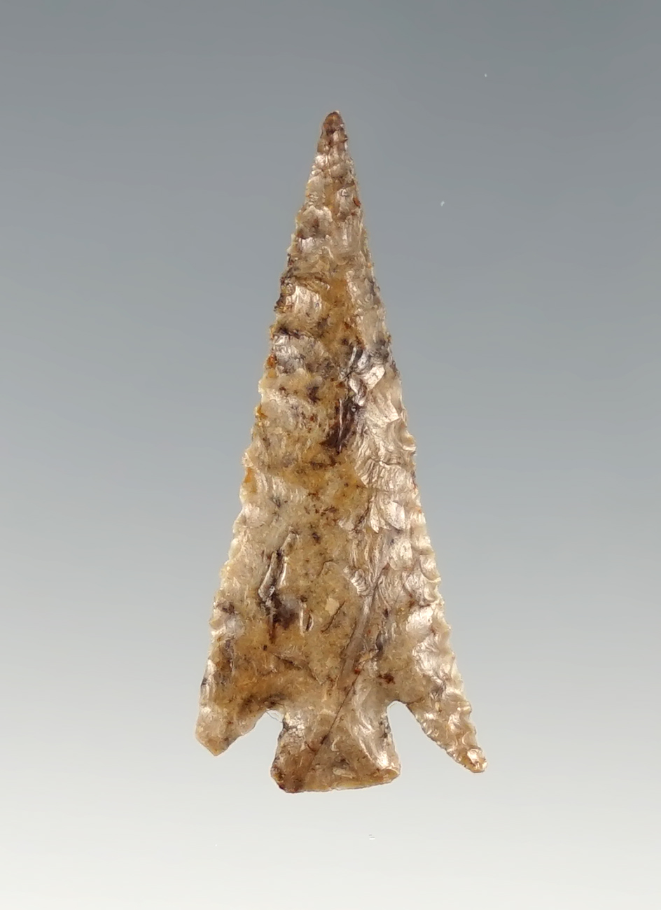 Thin and well made 1 1/4" Columbia Plateau found close to the Columbia River. Ex. Rick Stevens. Come