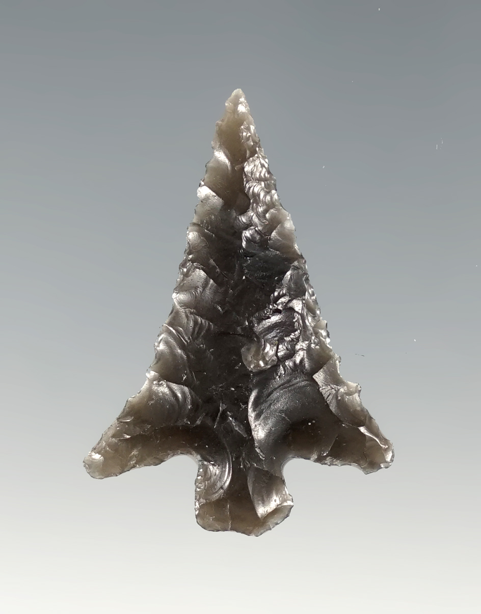 Fine 1 3/16" Obsidian point found in Lake Co., Oregon. Ex. Henry "Hank" Casiday. COO/COA.