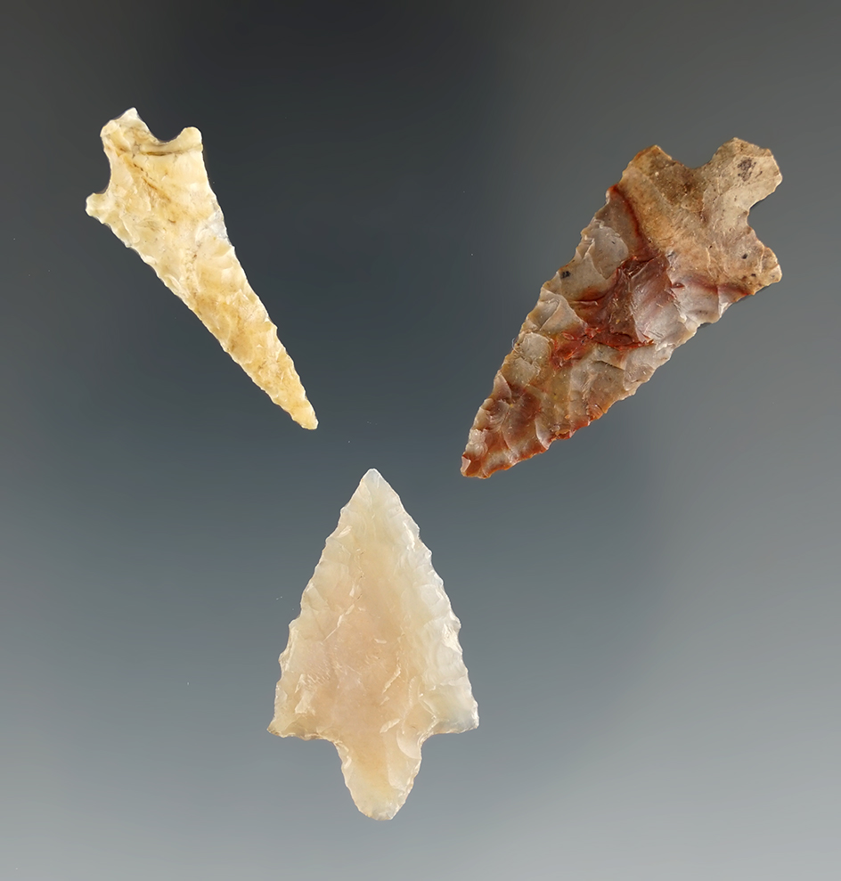 Set of three Walulla points found near the Hood River, Oregon. Largest is 1 7/16".
