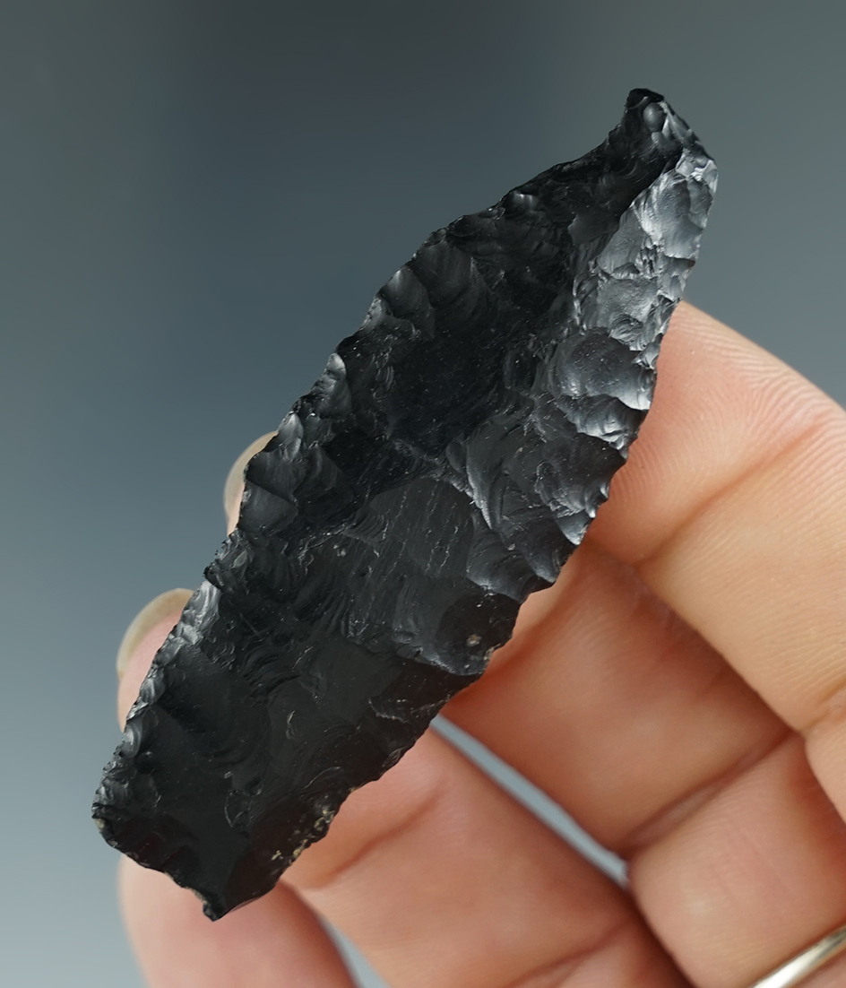 2 3/8" heavily patinated Cody complex Scottsbluff chisel-tip found near Fort Rock Oregon.