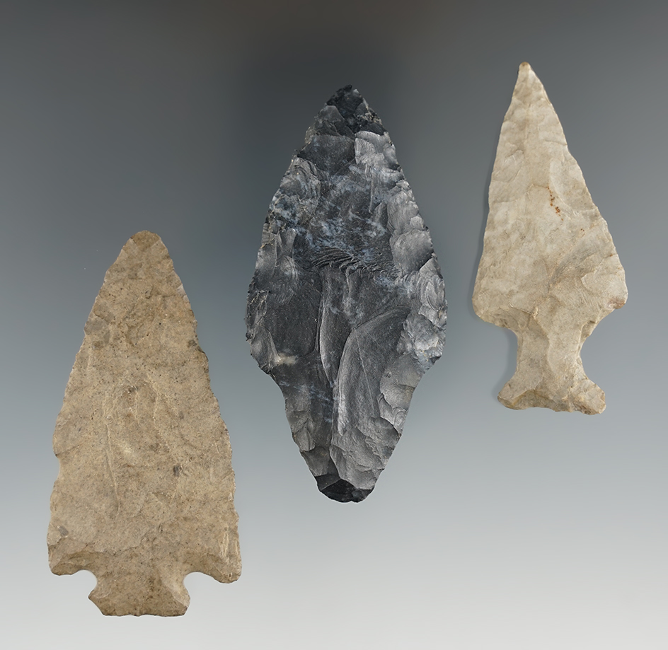 Set of three Ohio artifacts including in Adena, Pentagonal and an Ashtabula. Largest is 2 7/8".