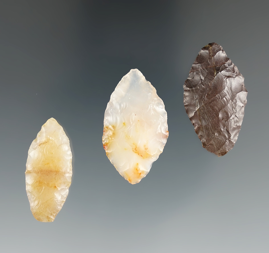 Set of three Spedis points found near Priest Rapids, Columbia River. Largest is 1 5/16".
