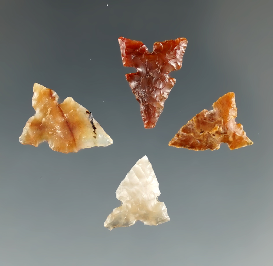 set of four desert Sidenotch points made from attractive materials - Columbia River Ex.Jim Hogue.