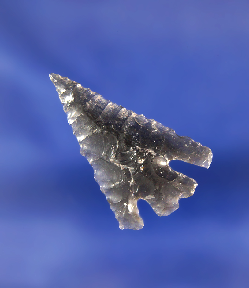 1 5/16" beautifully flaked Obsidian Split-stem found near Fort Rock, Oregon.