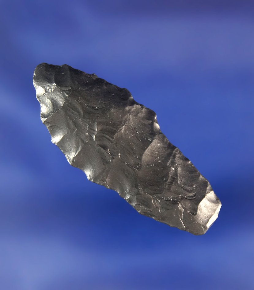 Rare Style Paleo! 1 13/16" Obsidian Paleo Lake Mohave - heavily ground stem Fort Rock Oregon.
