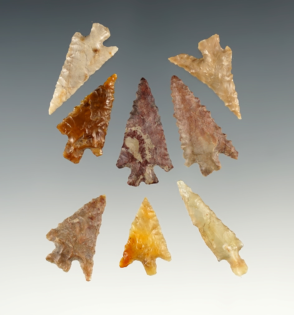 Set of 8 Gem Points found around The Dalles, Oregon.