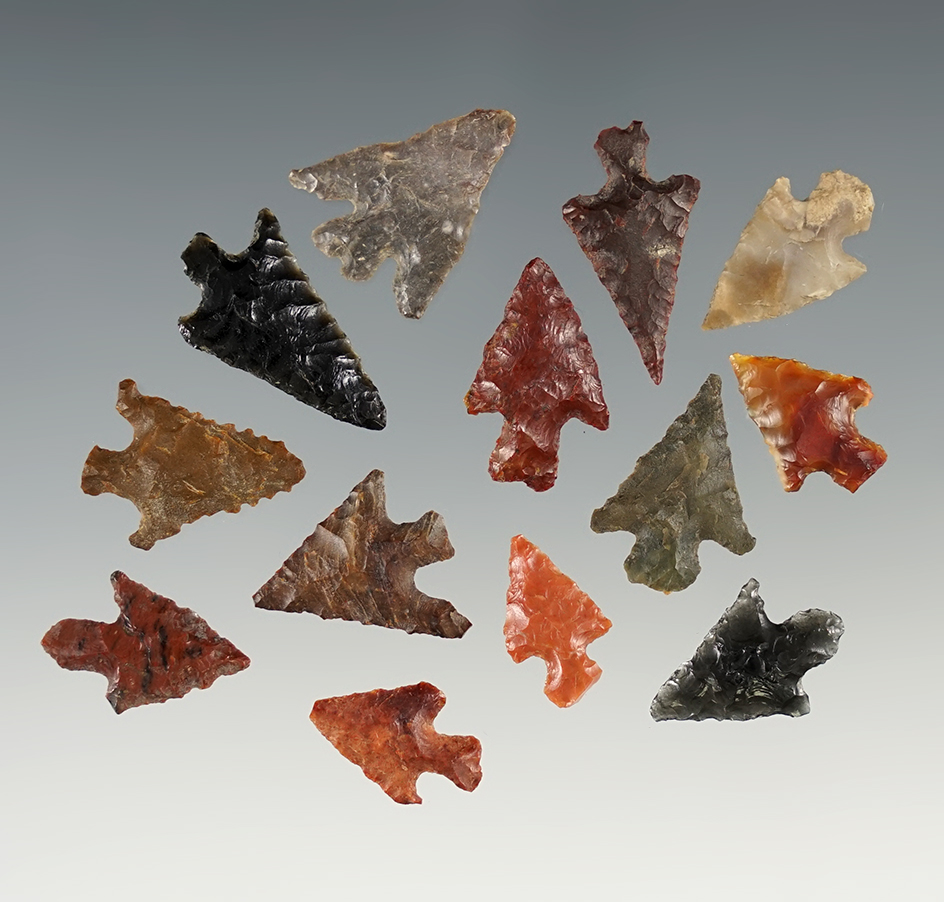 Set of 13 Gem Points found around The Dalles, Oregon.
