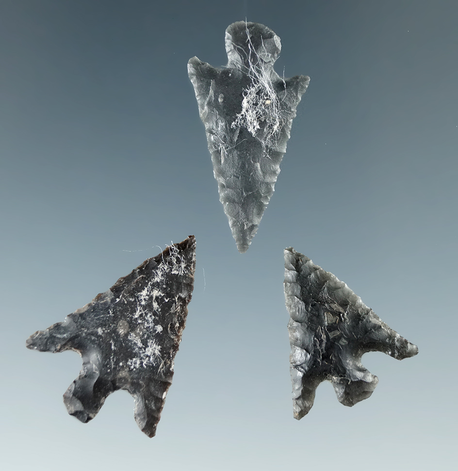 Set of three Columbia Plateau points, largest is 7/8".