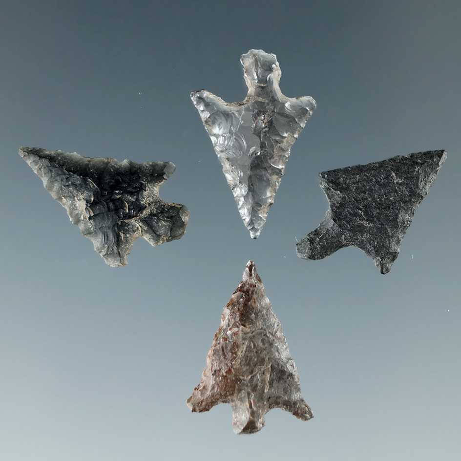Set of four Columbia River Gem points, largest is 11/16".