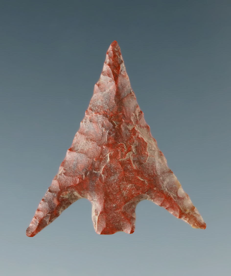 1" nicely patinated red Jasper Columbia Plateau with excellent style and flaking. Columbia River.