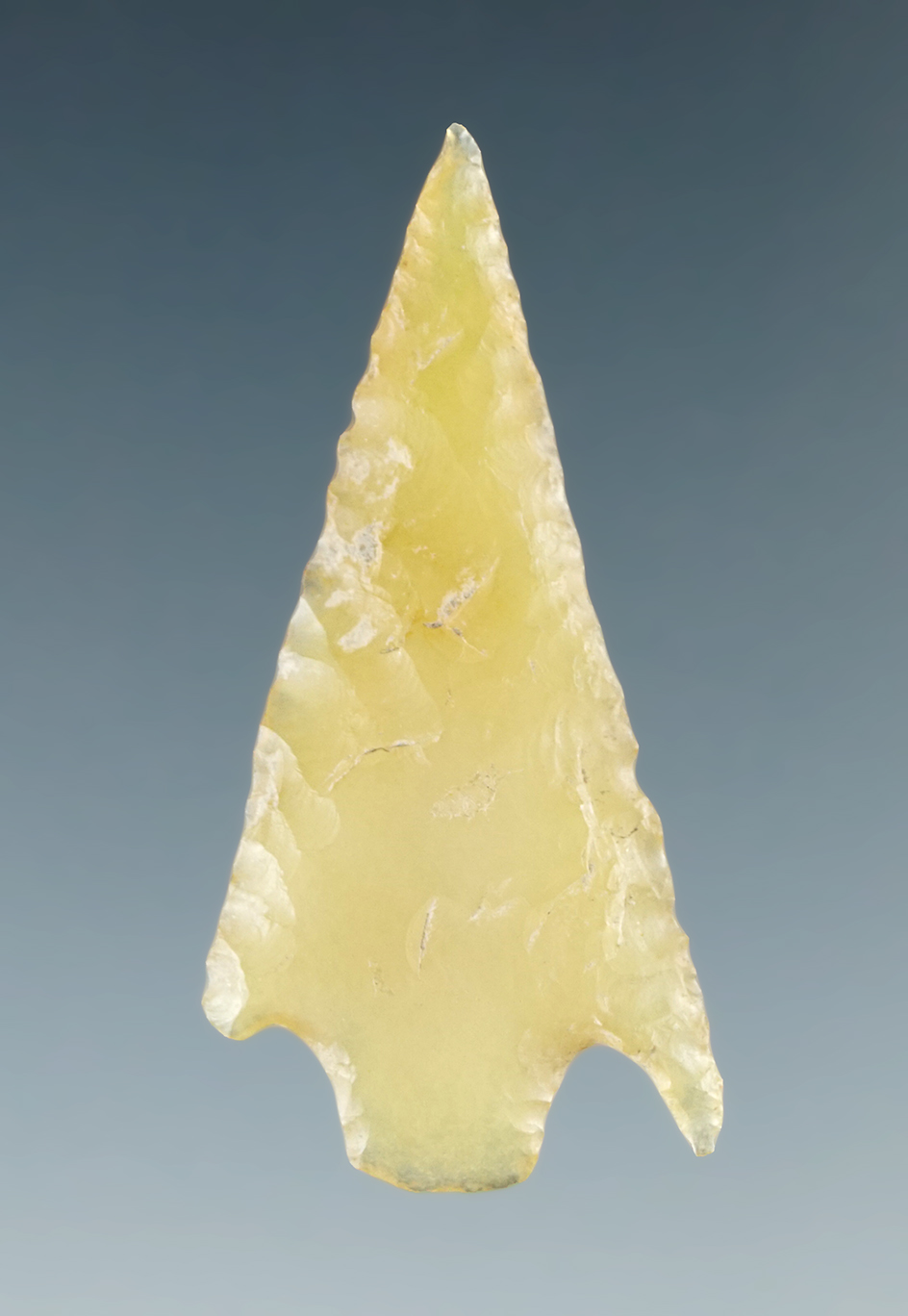 1 5/16" very thin Cornernotch made from beautiful highly translucent yellow agate. Columbia River.