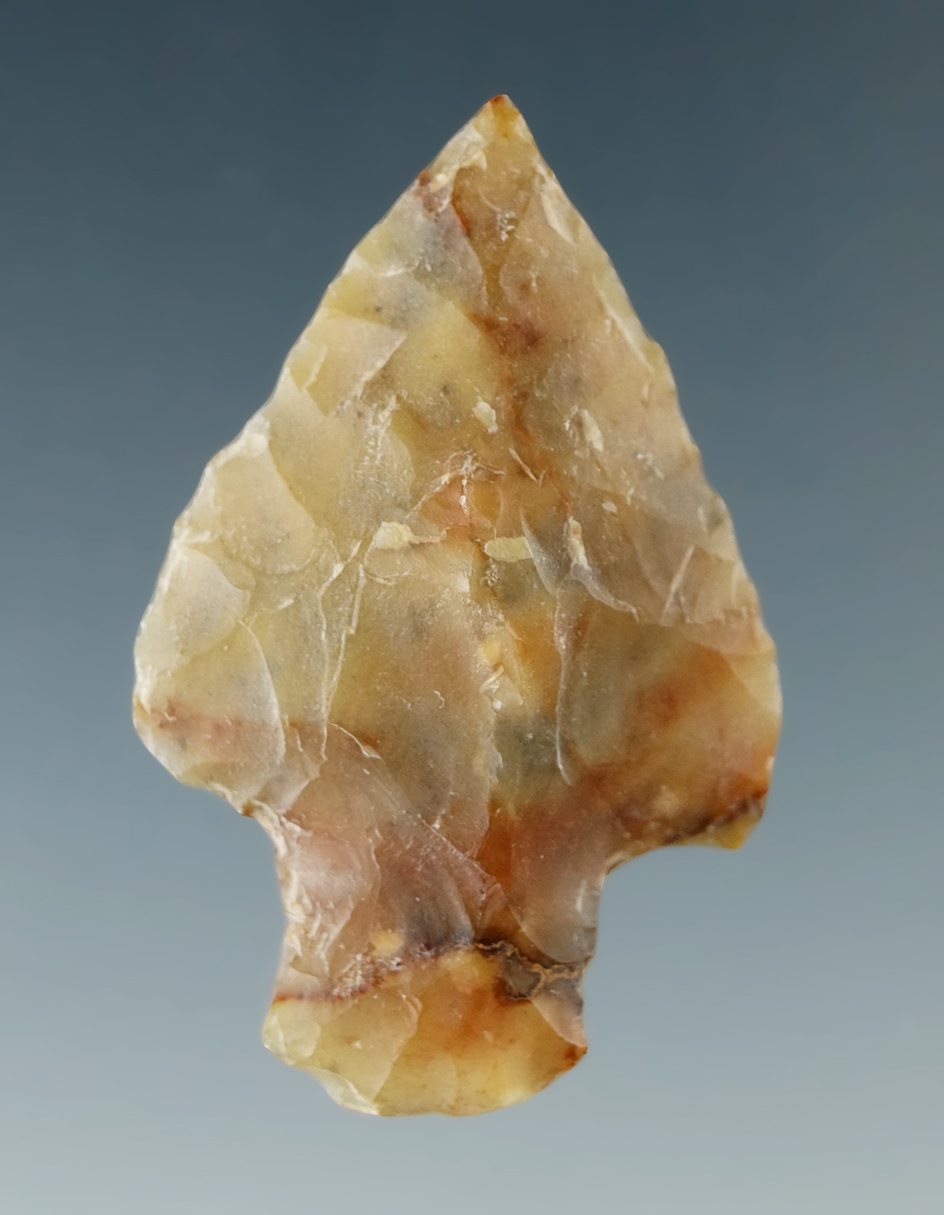 1 3/8" Columbia River arrowhead made from beautiful multi-colored semi translucent agate.