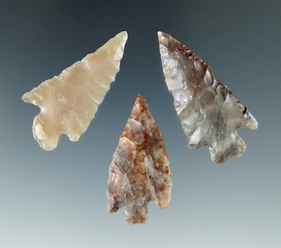 Set of three nice Columbia River arrowheads, largest is 1 1/2".