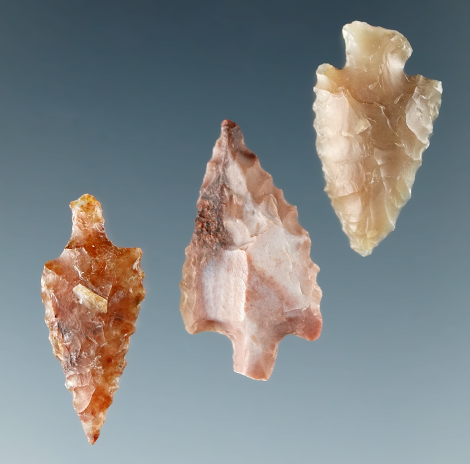 Set of three Columbia River Gem points, largest is 7/8".