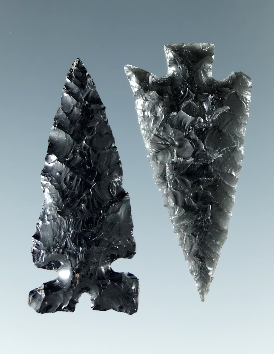 Pair of very well flaked obsidian points found in Oregon, largest is 1 1/4".