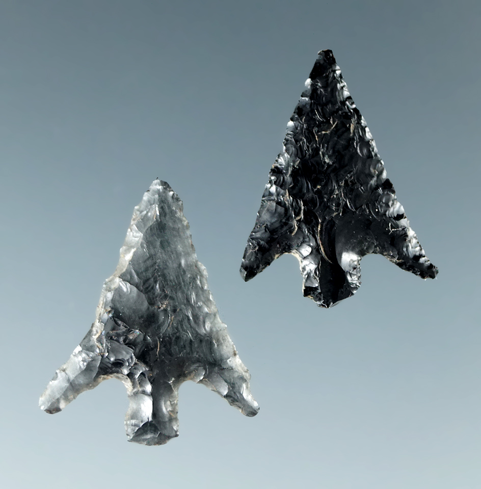 Pair of obsidian Columbia Plateau points found in Oregon, largest is 3/4".