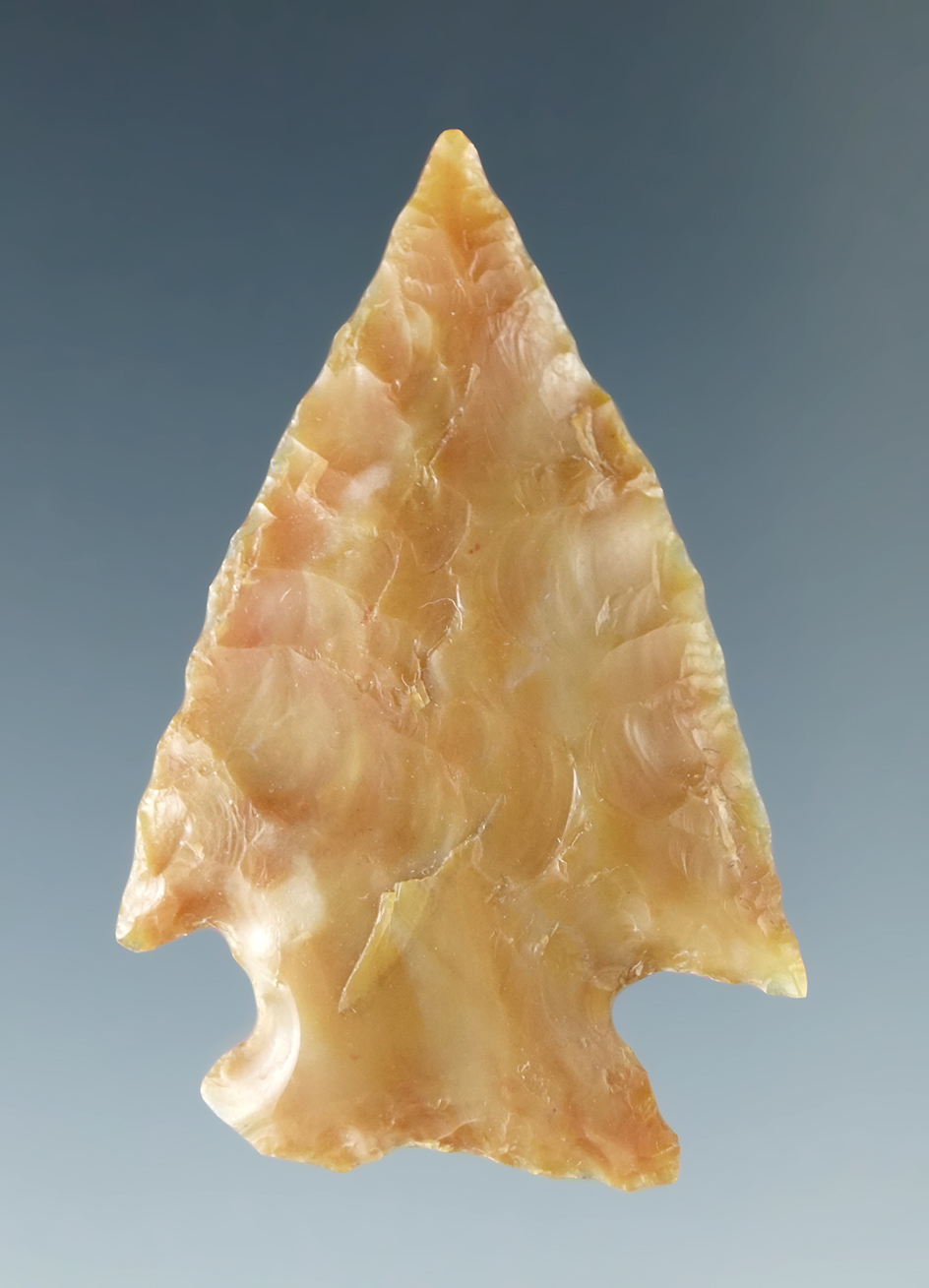 Outstanding 1 1/2" Snake River Dart point made from beautiful yellow agate - mid-Columbia River.