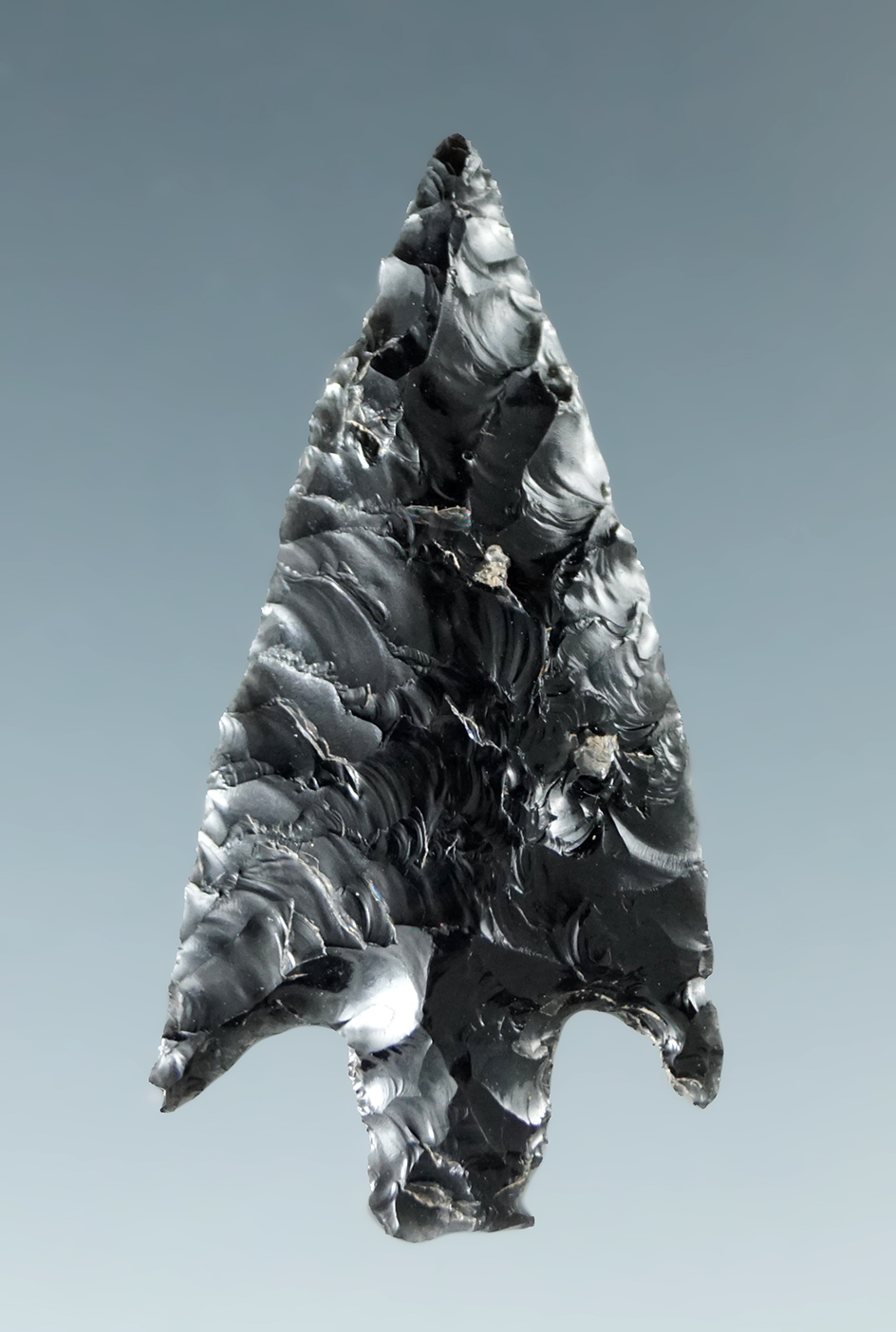 1 1/4" Stemmed point that is beautifully flaked from obsidian found in Oregon.