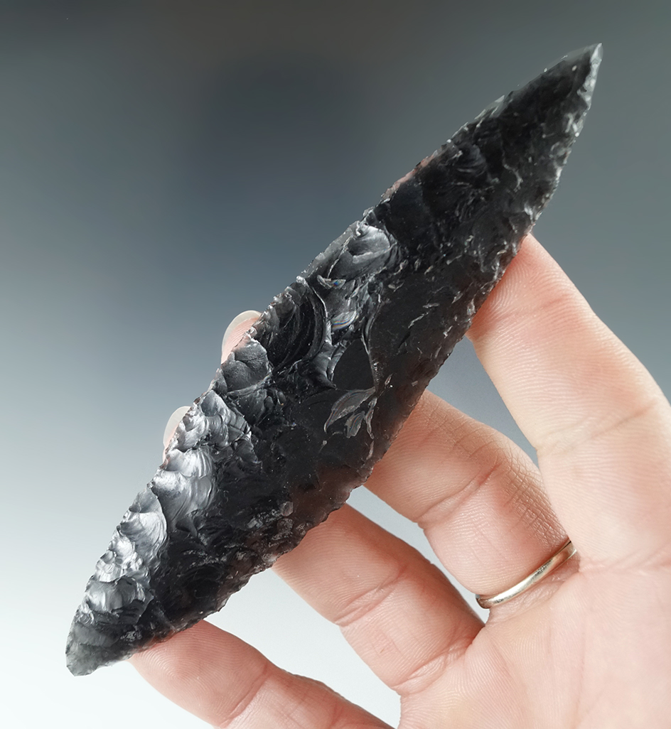 4 9/16" obsidian Bi-pointed knife found in Lake County Oregon.