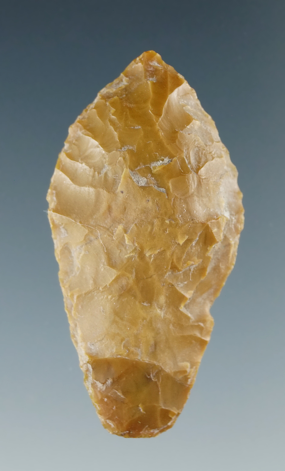 1 9/16" Paleo Spedis made from yellow Jasper found near the Columbia River. Ex. Chuck Hall.