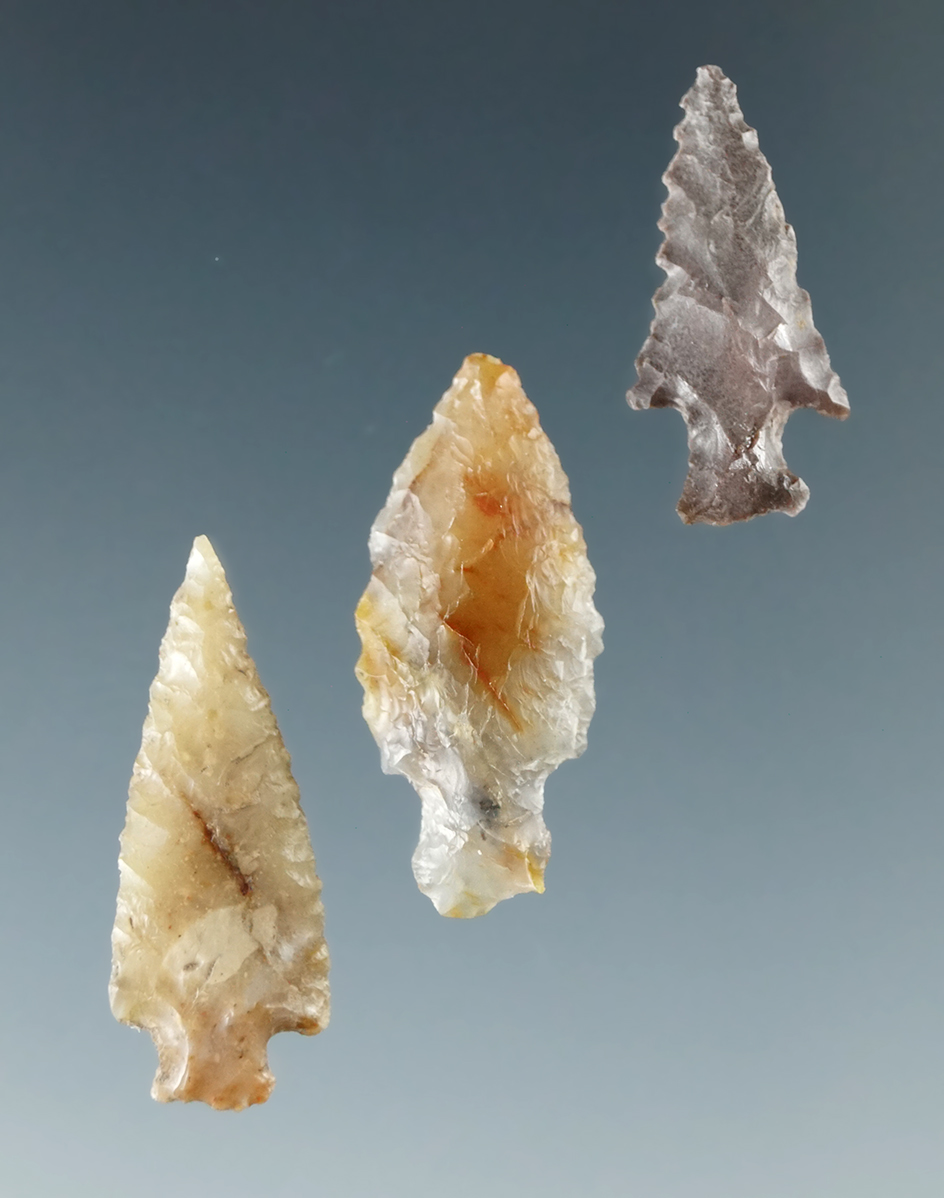 Set of three Columbia River Gem points that are nicely styled found near the Columbia River.