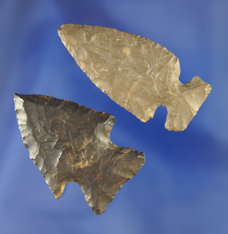 Pair of nice Coshocton Flint arrowheads including a nice Intrusive Mound point found in Ohio.