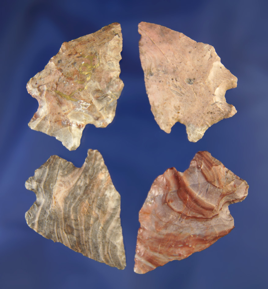 Set of four beautifully colored Pentagonal points found in Ohio. Largest is 1 1/2".
