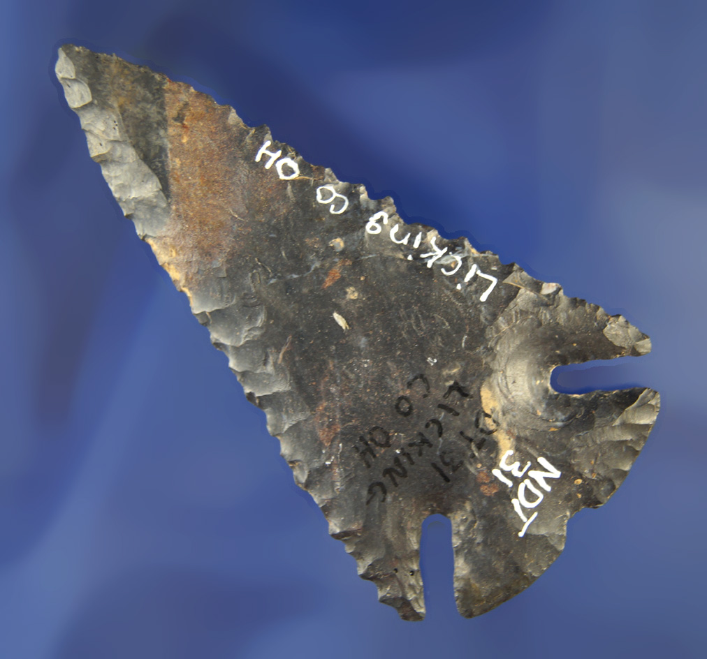 3 5/8" Coshocton Flint Notched Base Dovetail that is heavily beveled with restoration to tip