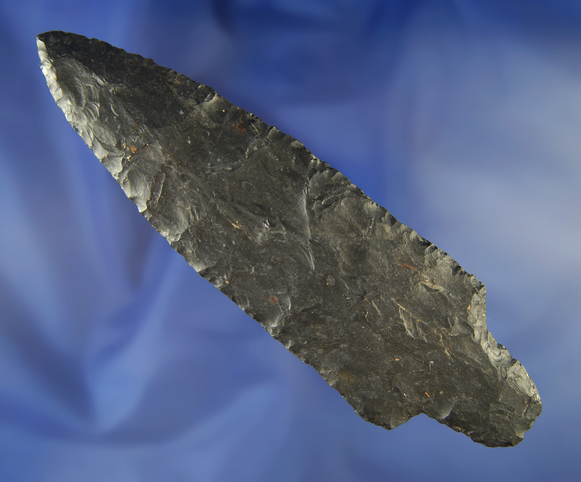 Large! 6 1/4" Early Adena made from black Upper  Mercer Flint found in Hamilton Co.,  Ohio.