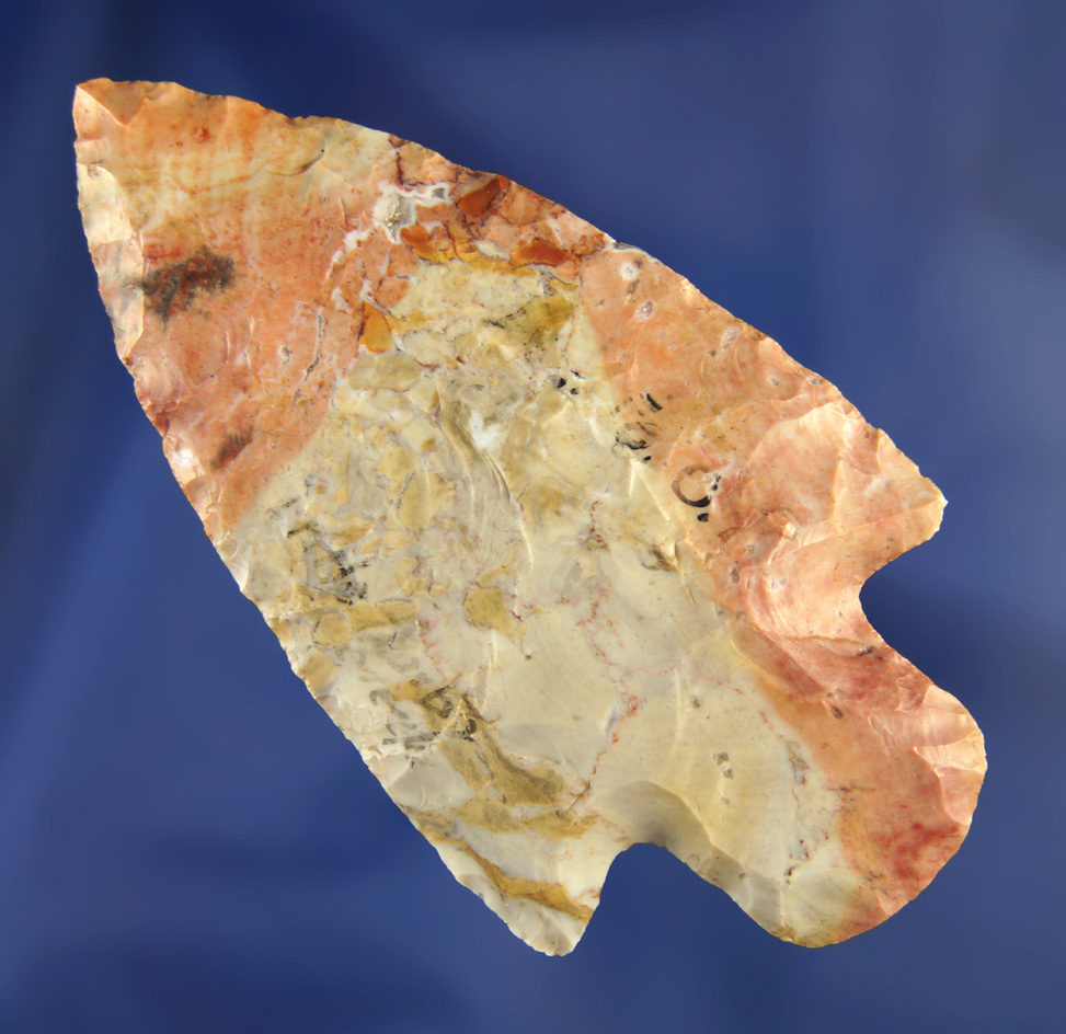 3 1/4" Multi-colored Flint Ridge Robbins Adena, found in Licking Co., Ohio. Ex. Tom Cray .