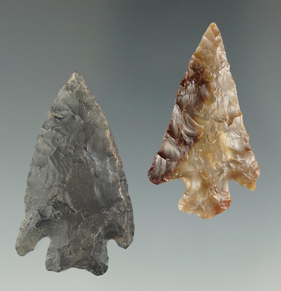 Pair of Quilomene Bar points found near the Columbia River. Ex. Charles Hall. Both 1 13/16".