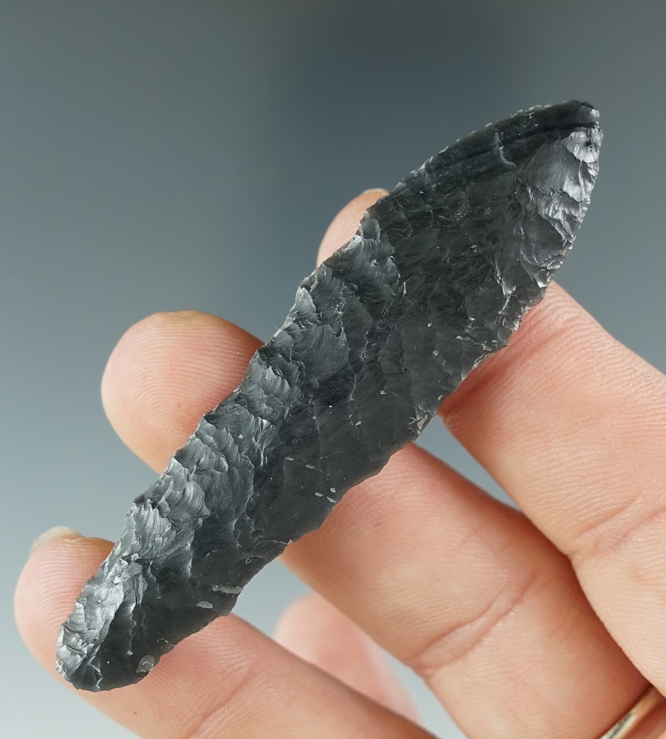 2 3/4" Paleo Haskett that is nicely flaked from Obsidian, Alvord Desert in the 1950's.