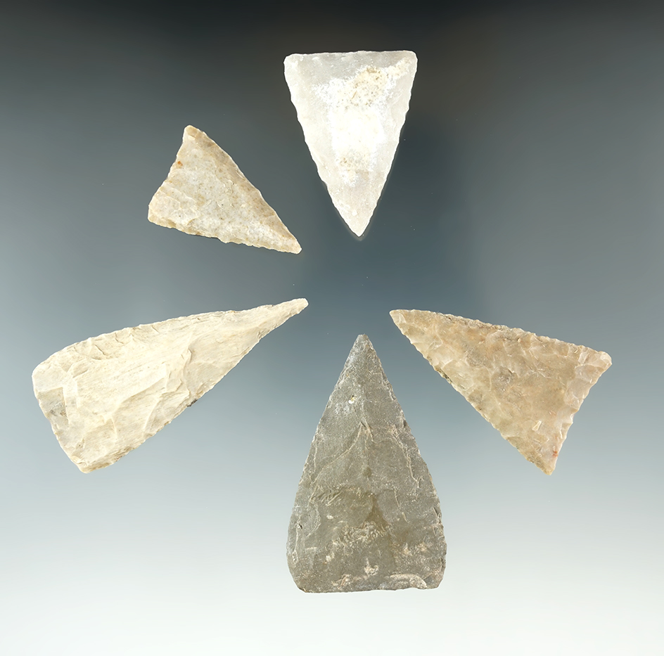 Group of 5 Texas Points, largest is 2 3/8", found by Randall Sunderland in Del Rio, Texas.