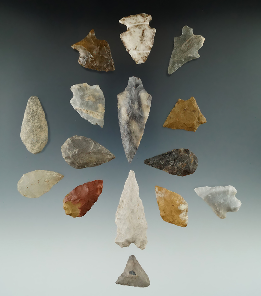Set of 15 assorted points found near Greenwich, New York. Largest is 2".