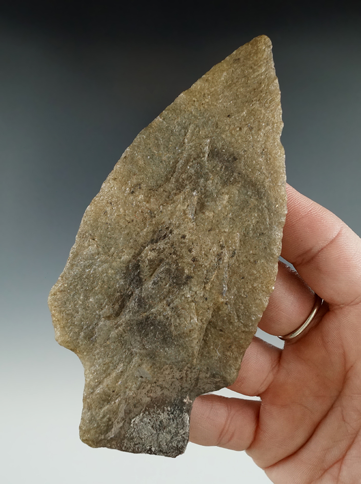 Large 4 3/4" stemmed quartzite Knife with restoration to one side of base found in New York.