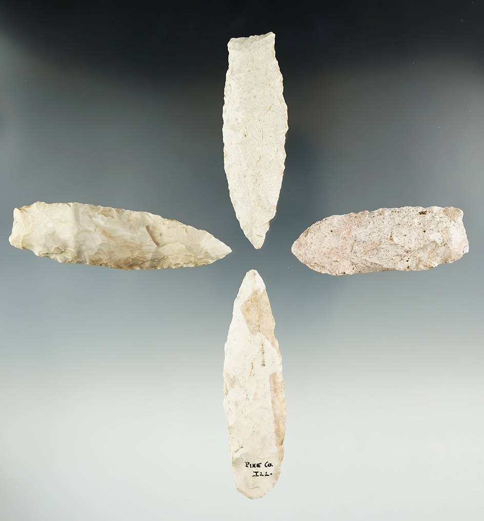 Set of four nice lanceolates found in the Illinois/Missouri area, largest is 3 5/16".