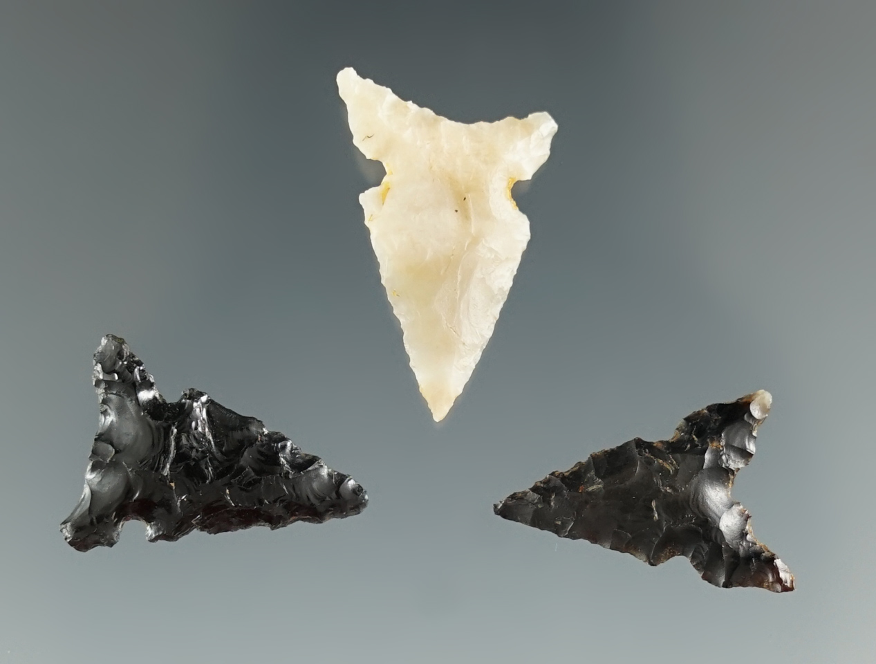 Set of three desert Sidenotch points found in Oregon, largest is 7/8".