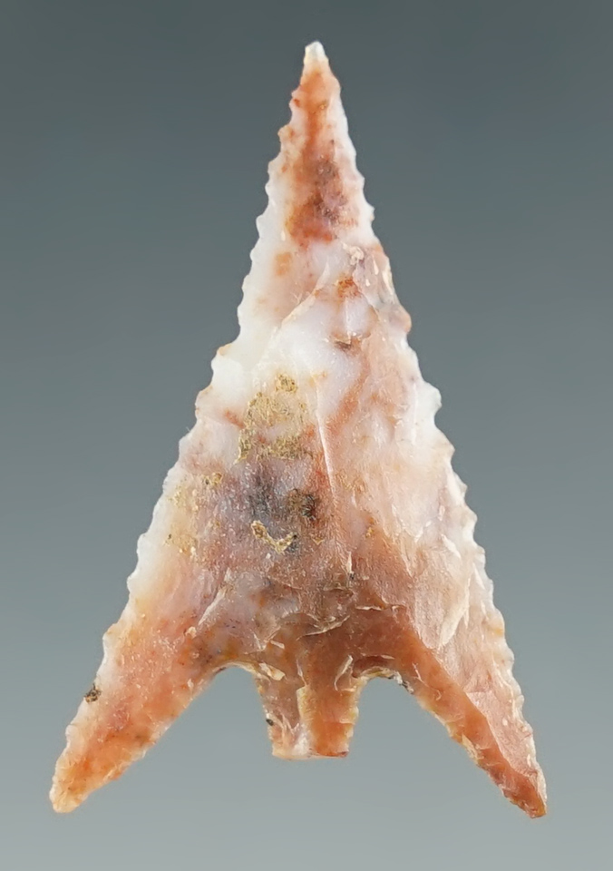 1 1/4" with excellent edge serrations - attractive pink and white semi translucent agate. Oregon.