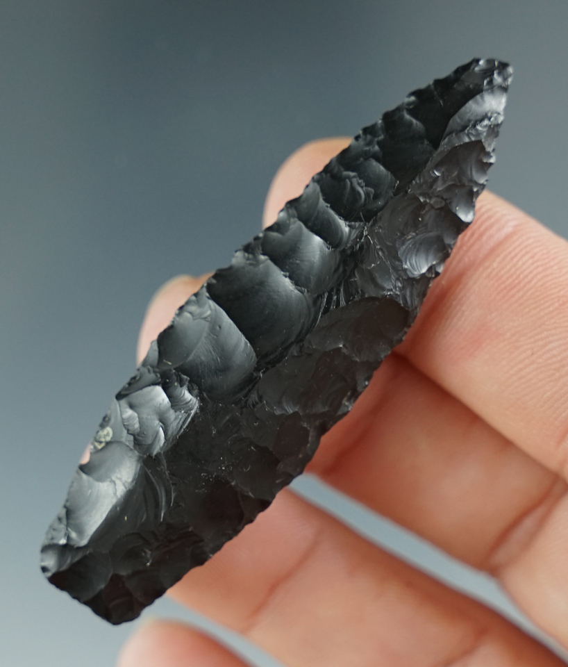 2 7/16" Obsidian Agate Basin with nicely ground lower edges. Baker City, Oregon. Pictured!