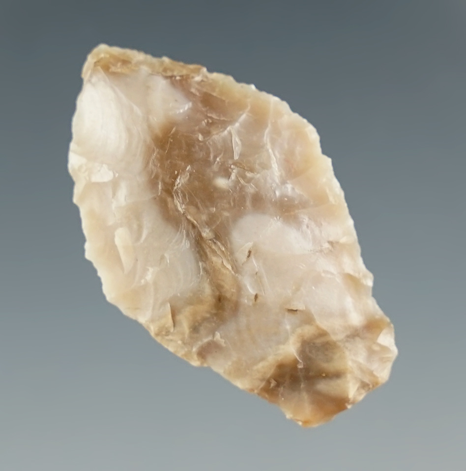 1 3/16" Paleo Spedis made from attractive mottled chalcedony found near the Columbia River.