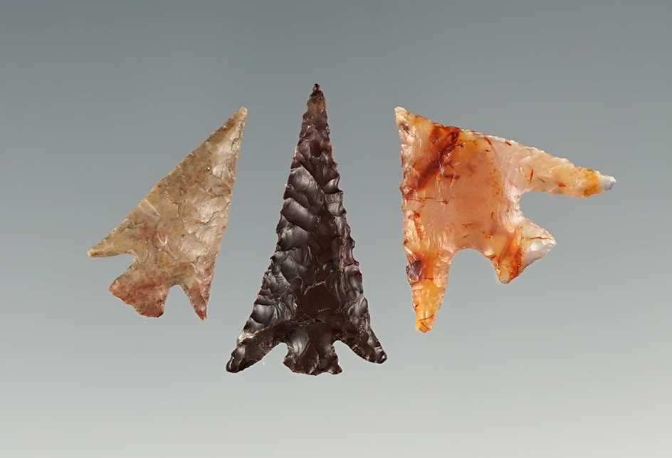 Set of 3 finely made Columbia Plateau points found close to the Umatilla River. The largest is 1".