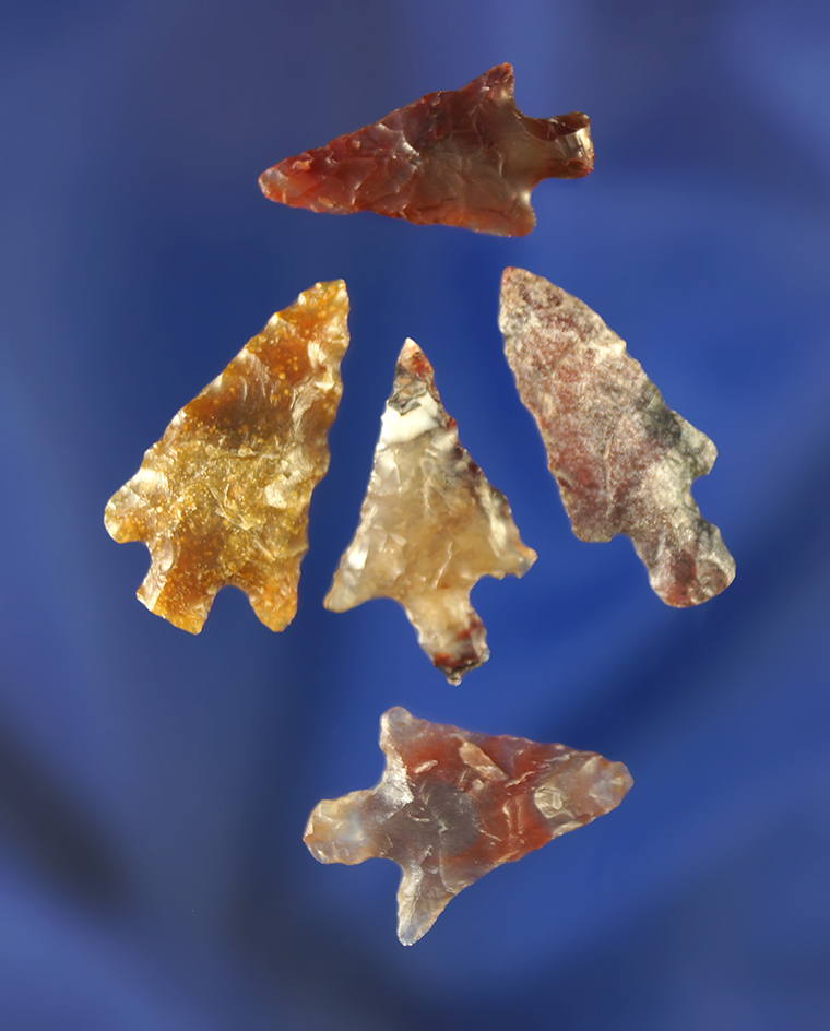 Set of five Columbia River Gempoints made from beautiful material, largest is 7/8".