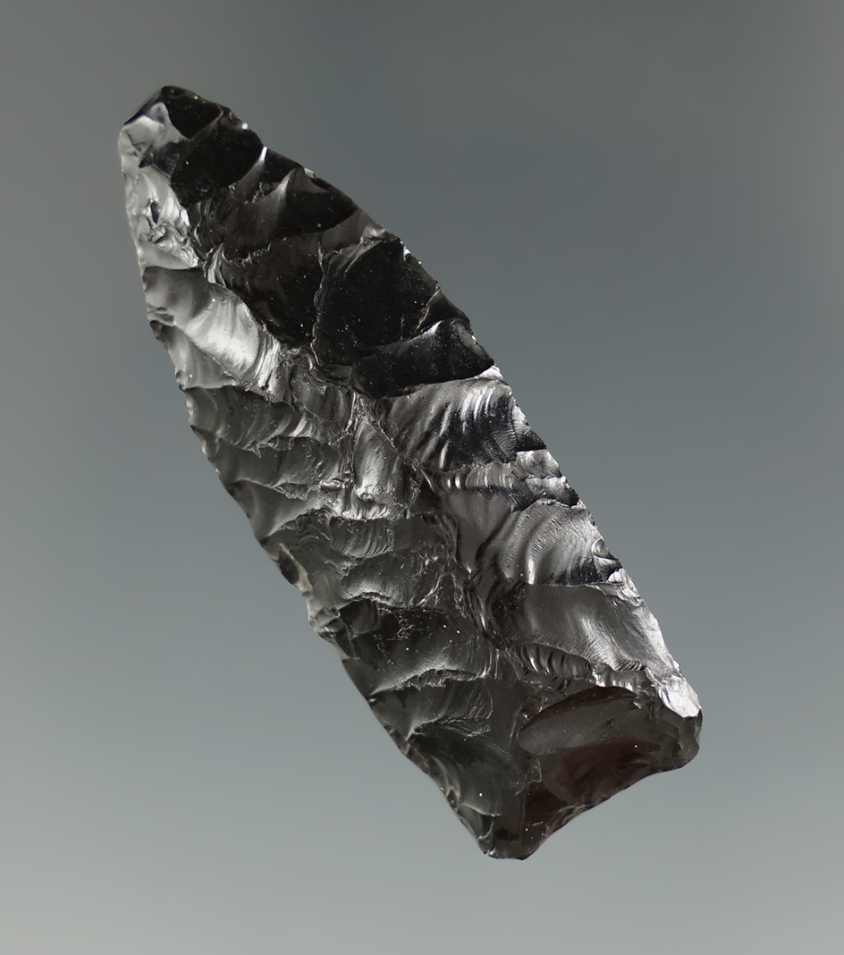 1 13/16" obsidian Agate Basin pictured in Overstreet nine, page 952. Southeast Oregon.