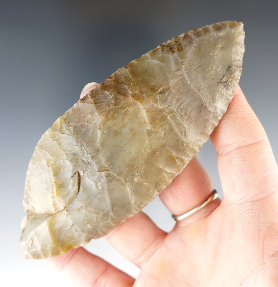 4 11/16" Bi-pointed Flint Ridge Flint Knife, Huron Co., Ohio.