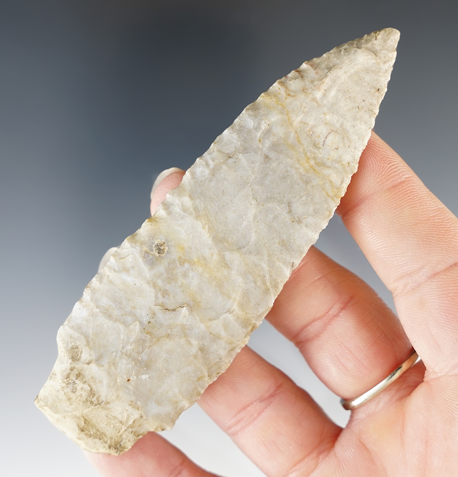 4" Flint Ridge Paleo Stemmed Lanceolate, Huron Co., Ohio.
