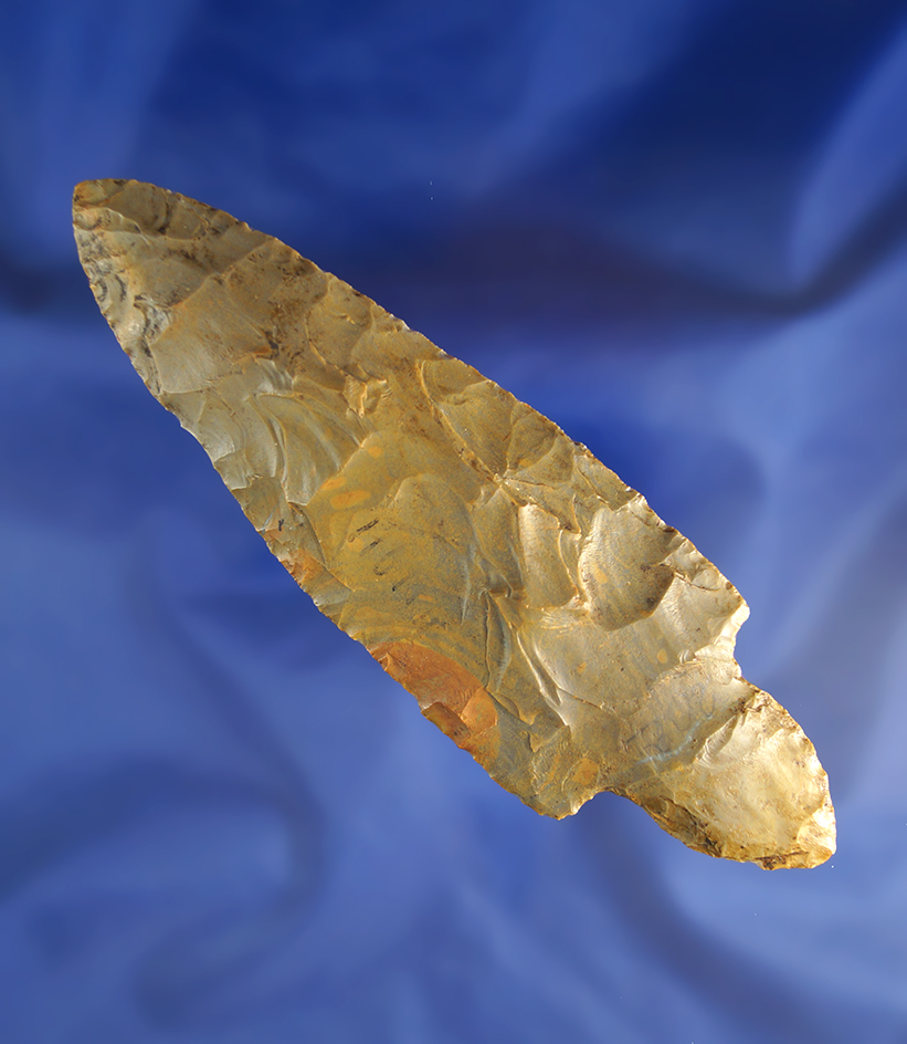 Heavily patinated 5 7/16" Adena that is nicely made from a large flake. Morrow County Ohio.