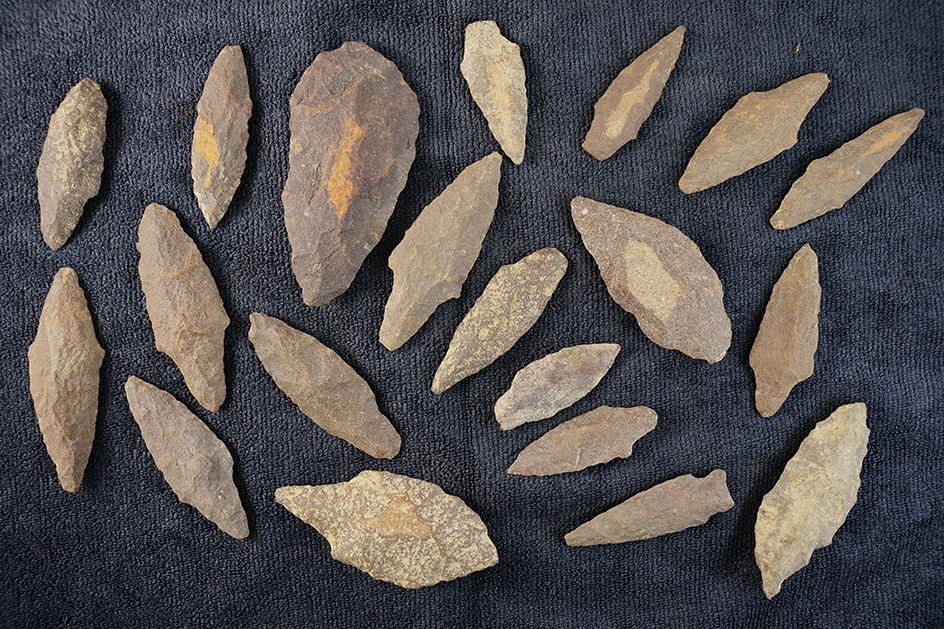 Set of 18 Ironstone points found in the Eastern U.S. The largest is 4".