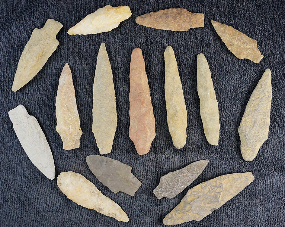 Set of 15 nice points found in the Eastern U.S. The largest is 4 1/2".