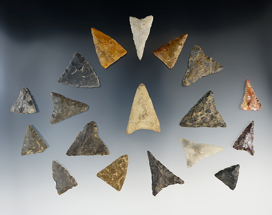 Set of 18 Triangle points found in the Eastern U.S. The largest is 1 1/2".