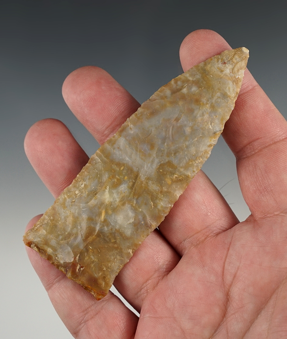 Colorful 3 7/8" Copena found in Kentucky. Made from Boyle chert. A fine example of the type.